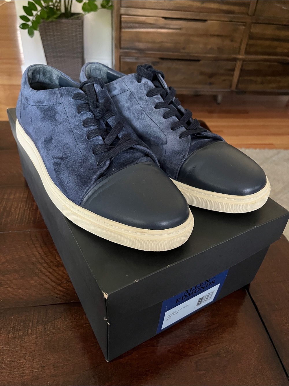Allen Edmonds Navy Suede with Navy Leather Toe Cap Sneakers
